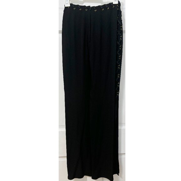 Moschino Cheap and Chic Side Slit Lace Up Pants Black Gold Vintage USA 4 6 8 S - Picture 4 of 16